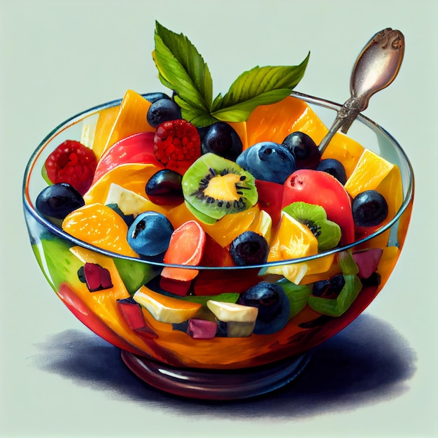 Salada de frutas tropicais mistas frescas fitness e conceito de alimentação saudável Imagem gerada por IA