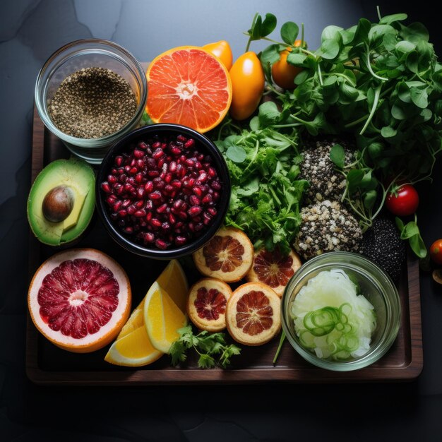 Foto salada de inverno vegana com congelador alimentação com quinoa, espinafre, abacate e toranja