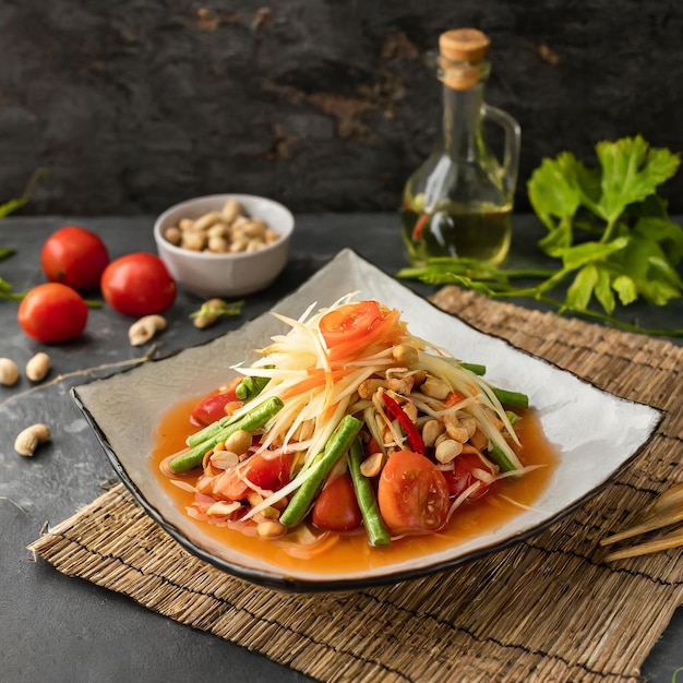 Foto salada de mamão em fundo branco