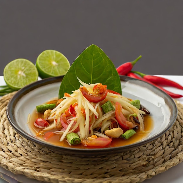 Foto salada de mamão em fundo branco