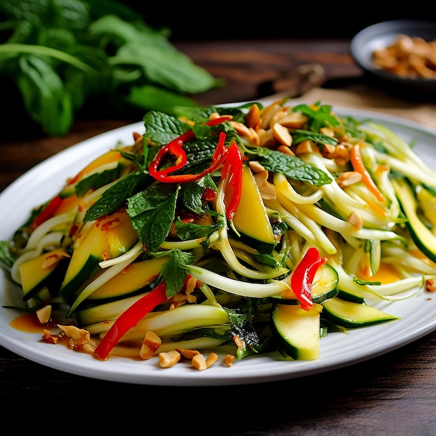 Salada de manga verde tailandesa picante Explosão culinária de sabores