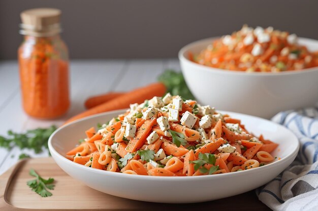 Foto salada de massa de cenoura com feta