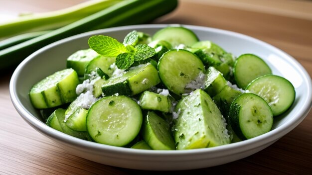 Salada de pepino fresca e vibrante pronta para ser saboreada