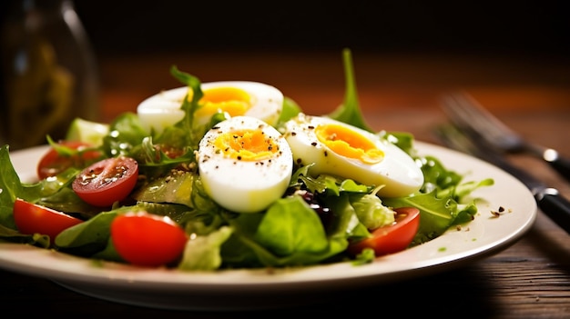 Salada de pequeno-almoço pão integral e ovo cozido foto de estoque IA generativa