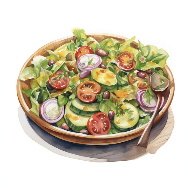 salada de pintura a óleo com aquarela desenhada à mão