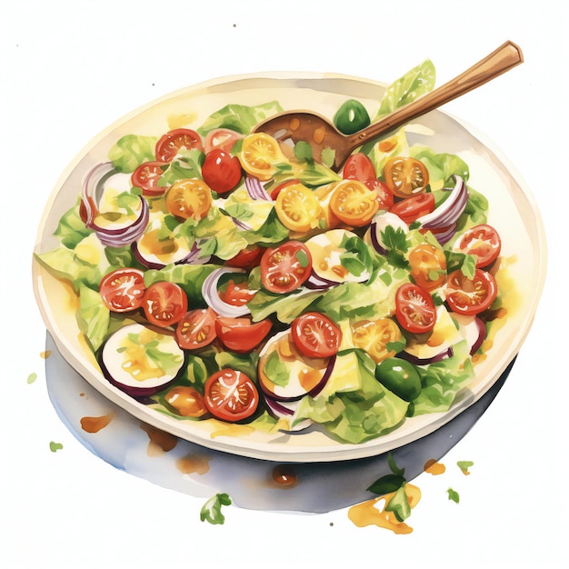 salada de pintura a óleo com aquarela desenhada à mão