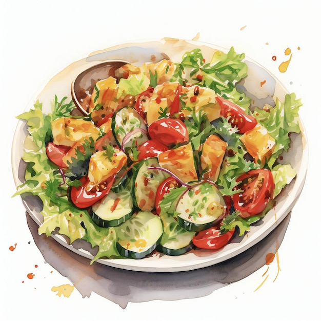 salada de pintura a óleo com aquarela desenhada à mão