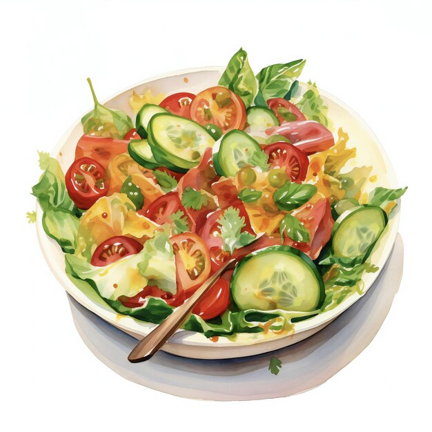 salada de pintura a óleo com aquarela desenhada à mão