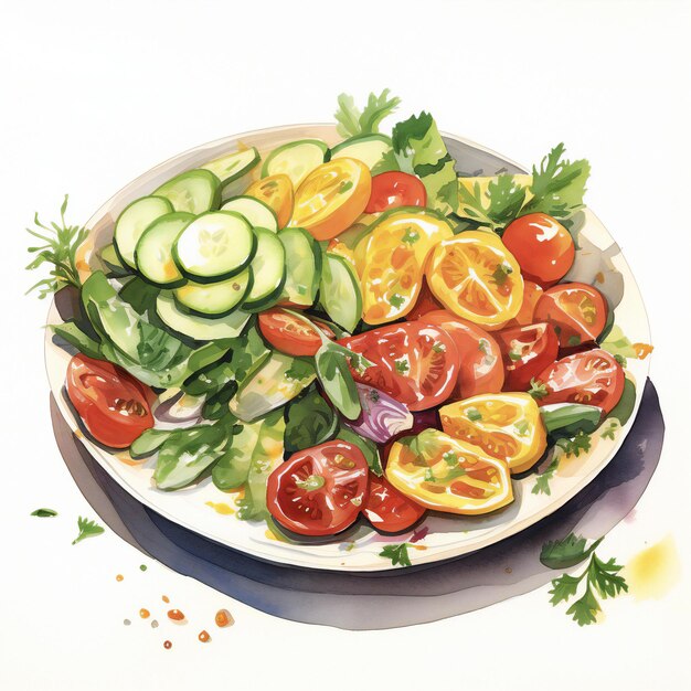 salada de pintura a óleo com aquarela desenhada à mão