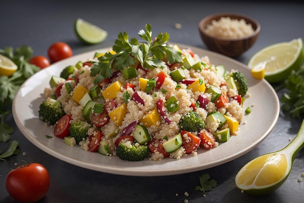 Foto salada de quinoa de refeição vegetariana saudável com legumes frescos