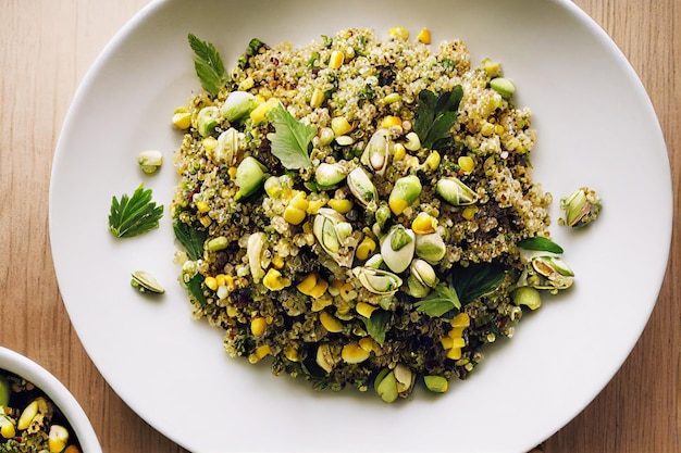 Salada de quinoa para comida vegana com folhas de salada fresca saudável