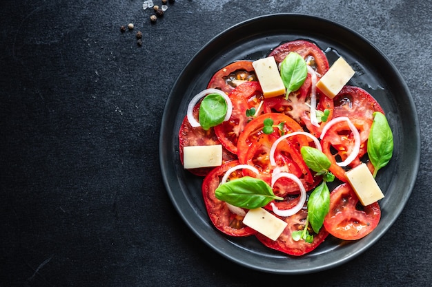 Salada de tomate Vegetais Queijo Vegetais Cebola Dieta Vitamina Na Mesa Alimentos Saudáveis