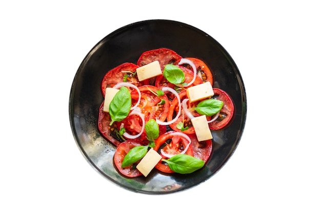 Salada de tomate Vegetais Queijo Vegetais Cebola Dieta Vitamina Na Mesa Alimentos Saudáveis