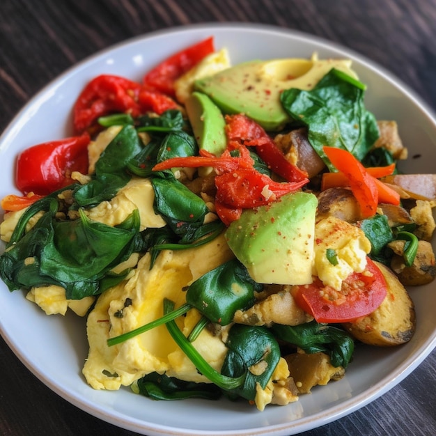 Salada de vegetais com abacate, espinafre, tomate e pimenta vermelha