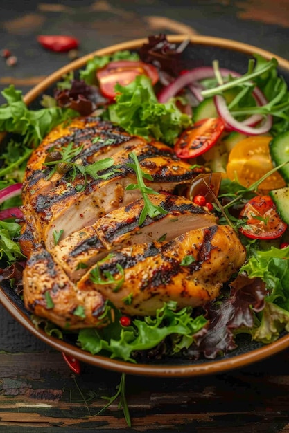 Salada de vegetais com bife IA generativa