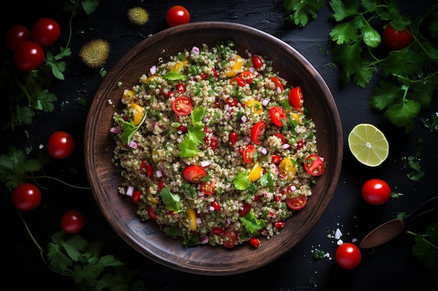 Salada de vegetais de quinoa picante