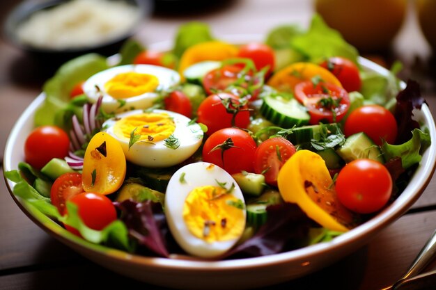 Foto salada de vegetais saudável e saborosa alimentação saudável