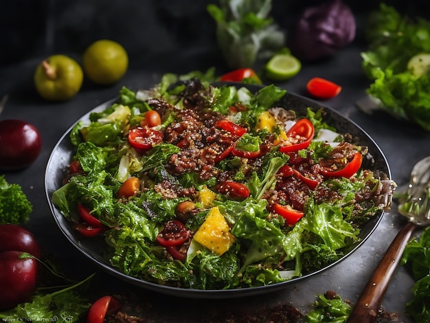 Salada deliciosa y jugosa Fotografía de comida Con detalles intrincados 8k