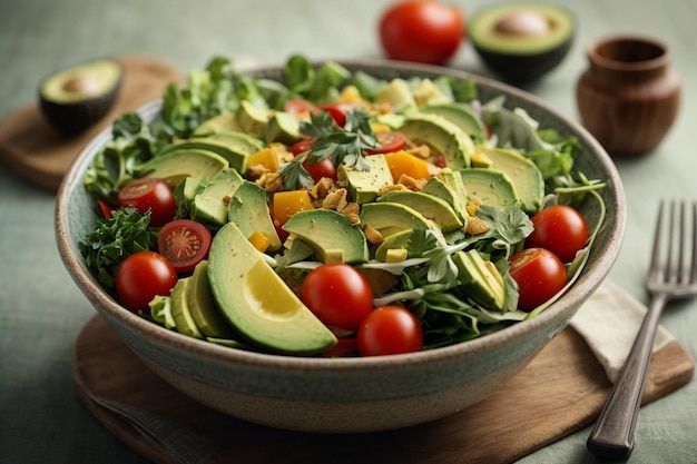 Salada fresca com legumes saudáveis e abacate gerado arco