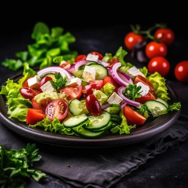 Salada fresca com tomate pepino cebola e queijo feta