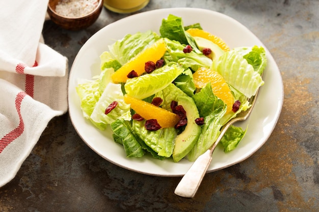 Salada fresca e colorida com romã e laranja