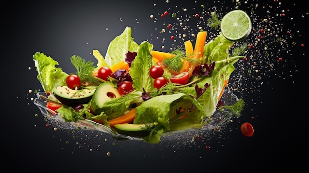 Foto salada fresca e dinâmica com um toque de sabor