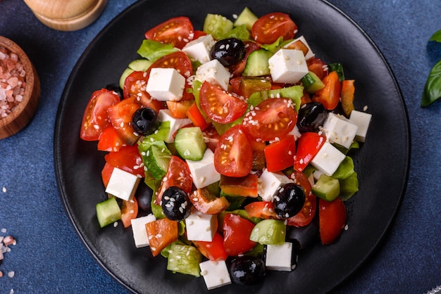 Salada grega com legumes frescos, queijo feta e azeitonas pretas