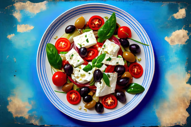 Salada grega com queijo feta e sol