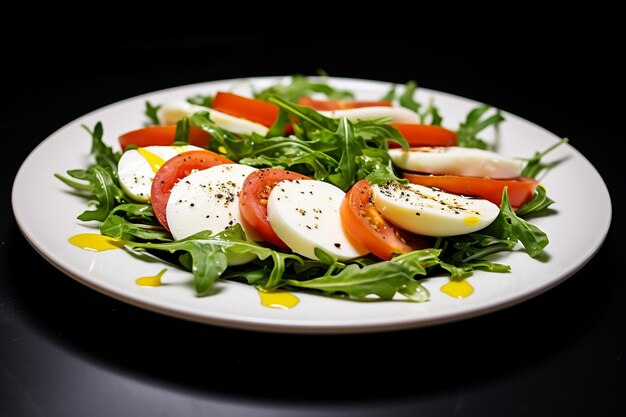 Salada italiana de caprese en un plato blanco