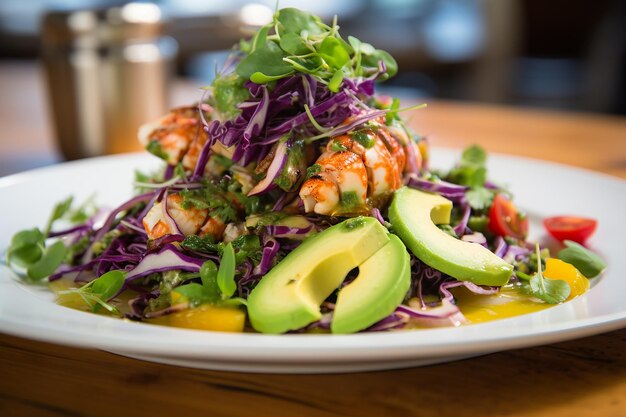 Salada de langosta sabrosa con aguacate y cebolla roja