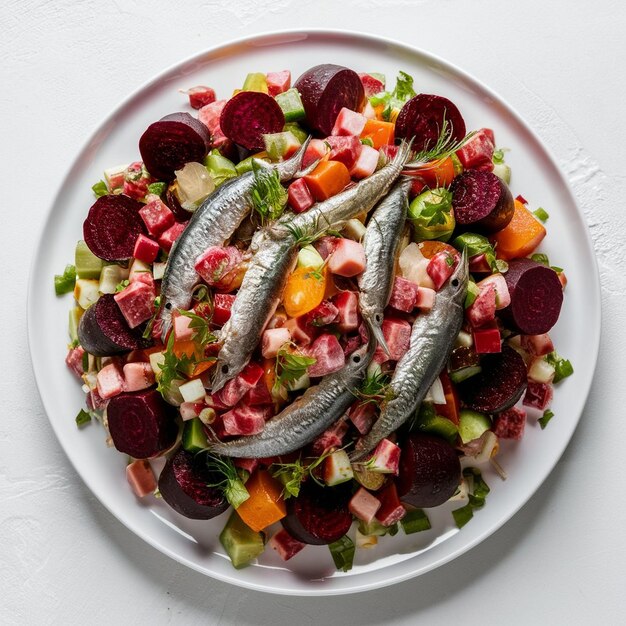 Foto salada de leningrado con arenque y remolacha