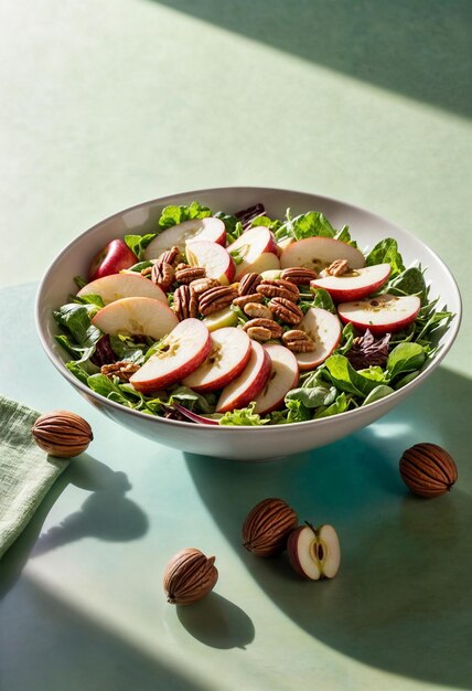 Salada matinal de despertar verde con manzanas y nueces