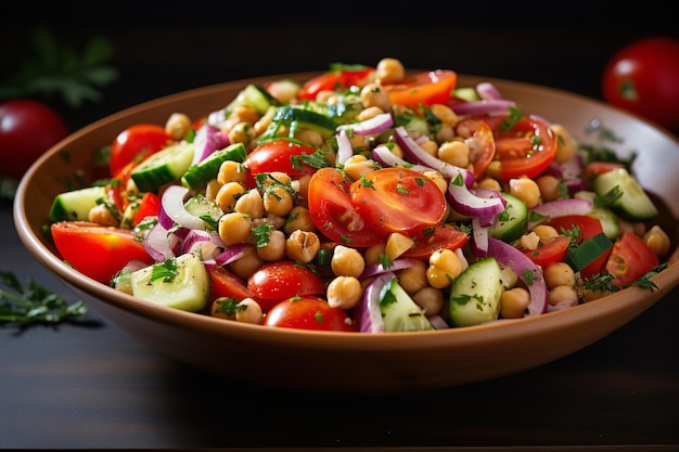 Foto salada mediterrânea de grão de bico refeição saudável