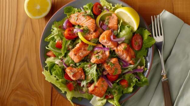 Salada mexicana com salmão fumado e tomates IA generativa