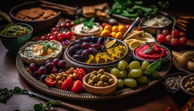 Salada orgânica fresca com vegetais multicoloridos e ervas geradas por IA