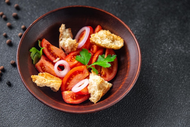 Salada Panzanella Tomate Torrada Seca Pão Cebola Refeição Lanche Cópia Espaço Comida Fundo