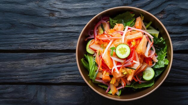 Salada de papaya Thai en un fondo de madera