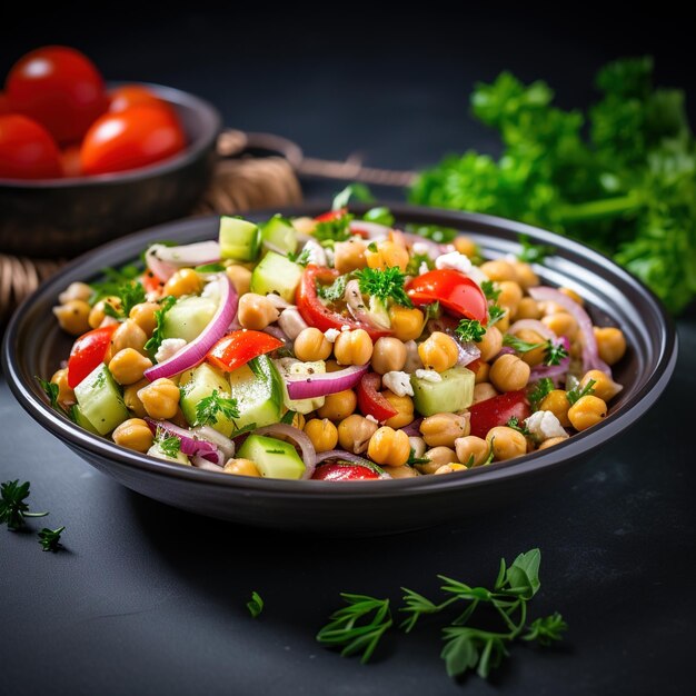 Salada refrescante e saudável com legumes e queijo feta