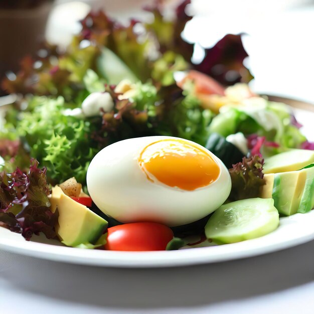 Salada saludable con huevo en un plato blanco