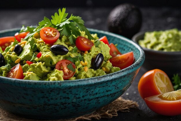 Salada saudável de guacamole com feijão preto