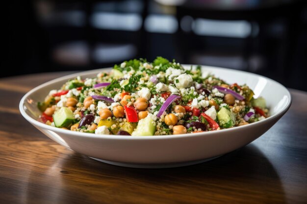 Salada saudável de quinoa e grão-de-bico