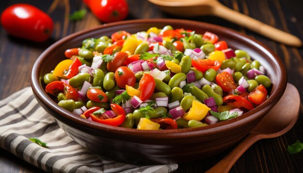 Foto salada saudável fresca com vegetais, frutas e molho caseiro gerado por ia