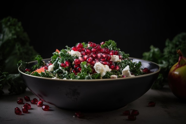 Salada saudável verde de couve e romã generativa ai