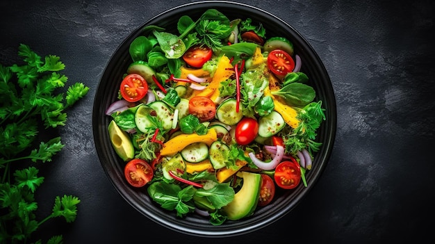 Foto salada vegana verde de folhas verdes generative ai