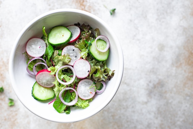 Salada Vegetal Rabanete Pepino Verde Mistura Folhas Refeição Vegetal