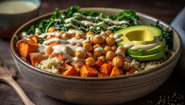 Salada vegetariana fresca com sopa de quinoa orgânica gerada por IA