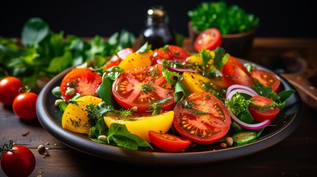 salada vegetariana fresca com tomate maduro e órgão saudável