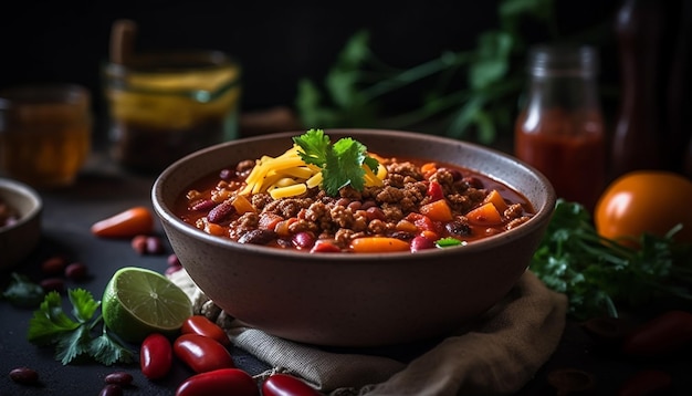 Salada vegetariana fresca com tomate orgânico e coentro gerado por IA