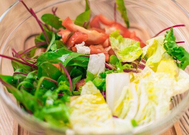 Salada vegetariana fresca de plantas diferentes