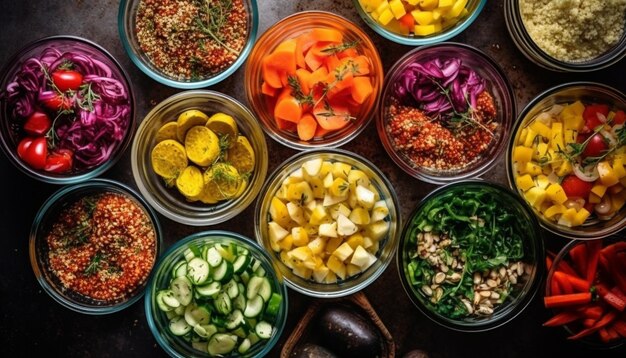 Salada vegetariana saudável com legumes frescos gerados por IA